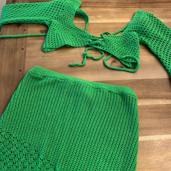 Green crochet set boho chic - Picture 2 of 5